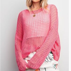 💕 NEW! Easel Pink Crochet Sweater
